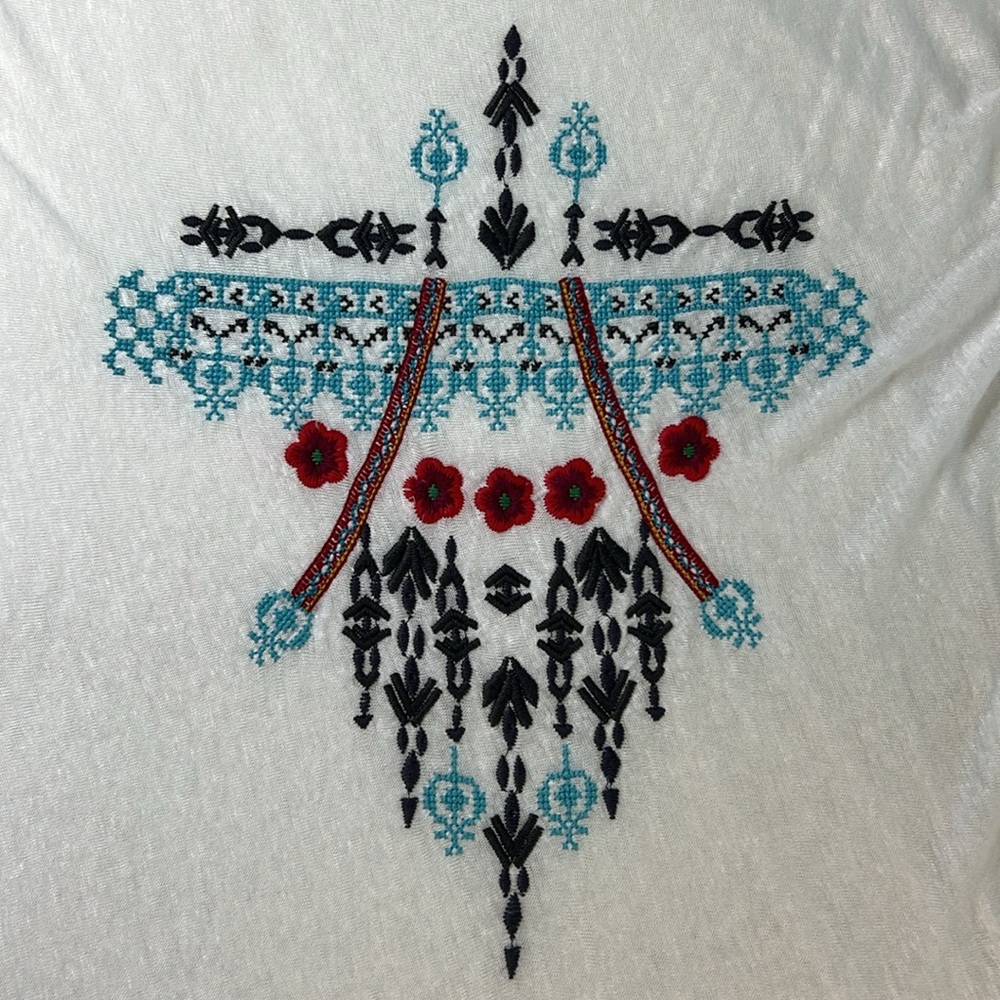 JOHNNY WAS Linen Midi Shirt Dress Cover Up Sheer Embroidery Loose Beach S READ - Picture 12 of 16